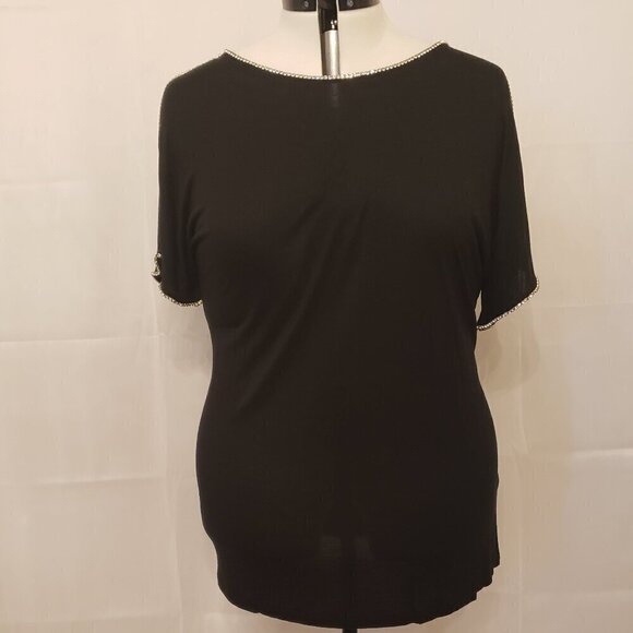 INC International Concepts Short-Sleeve Jewel-Embellished Black Top, XL - Picture 2 of 8
